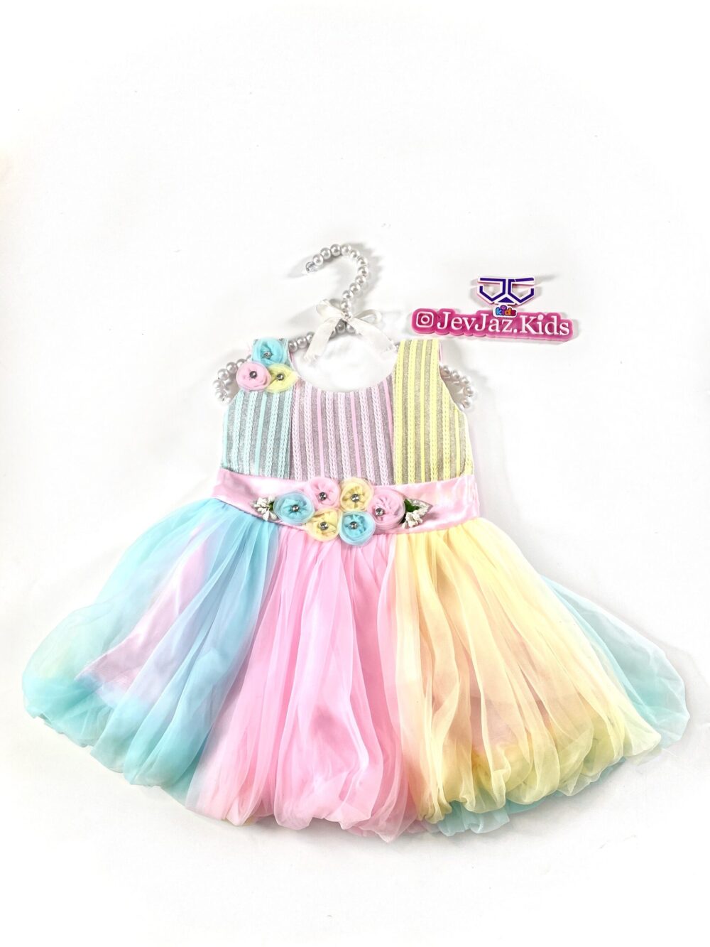 MULTI-COLOR 3 TONE DRESS WITH PUFF (Pink)