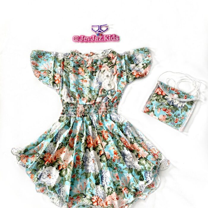 FLORAL DRESS WITH BAG (Blue)