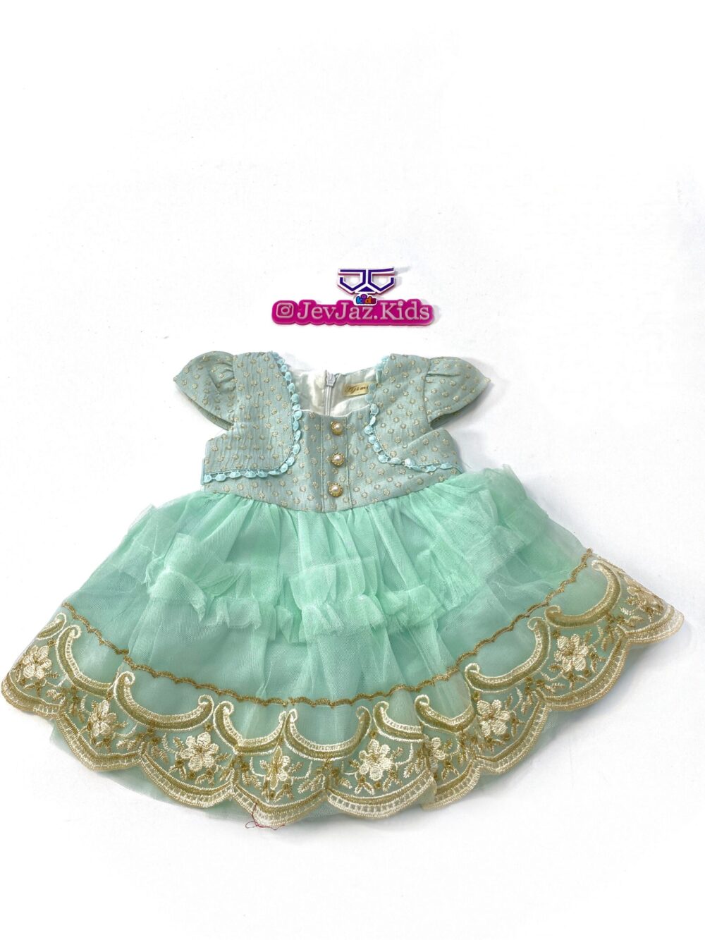 BABY MINT DRESS WITH GOLD LACE