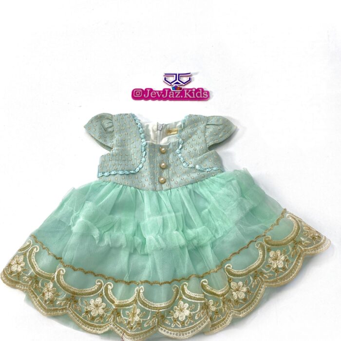 BABY MINT DRESS WITH GOLD LACE