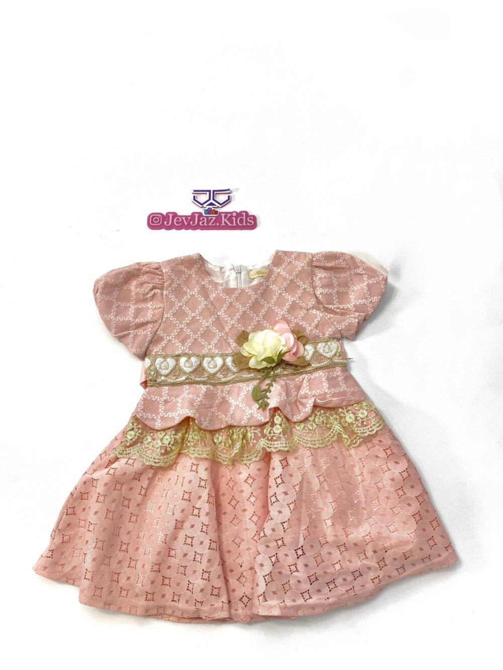 BABY NUDE DRESS WITH GOLD LACE