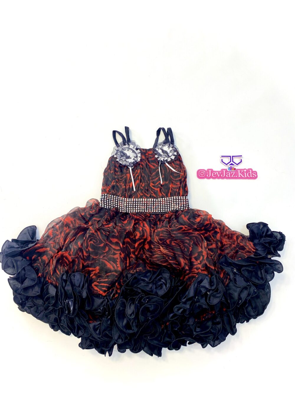 DOUBLE STRAP DRESS WITH RUFFLE FLARE(Red)
