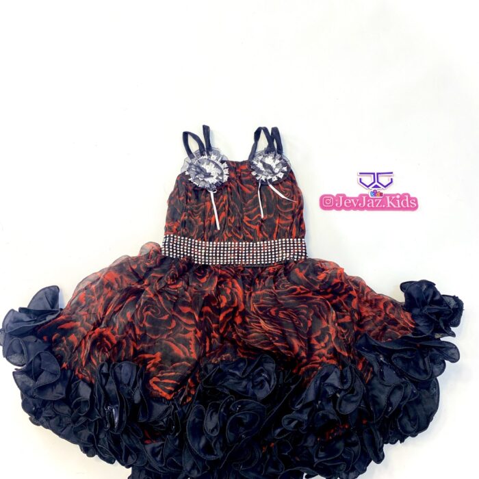 DOUBLE STRAP DRESS WITH RUFFLE FLARE(Red)