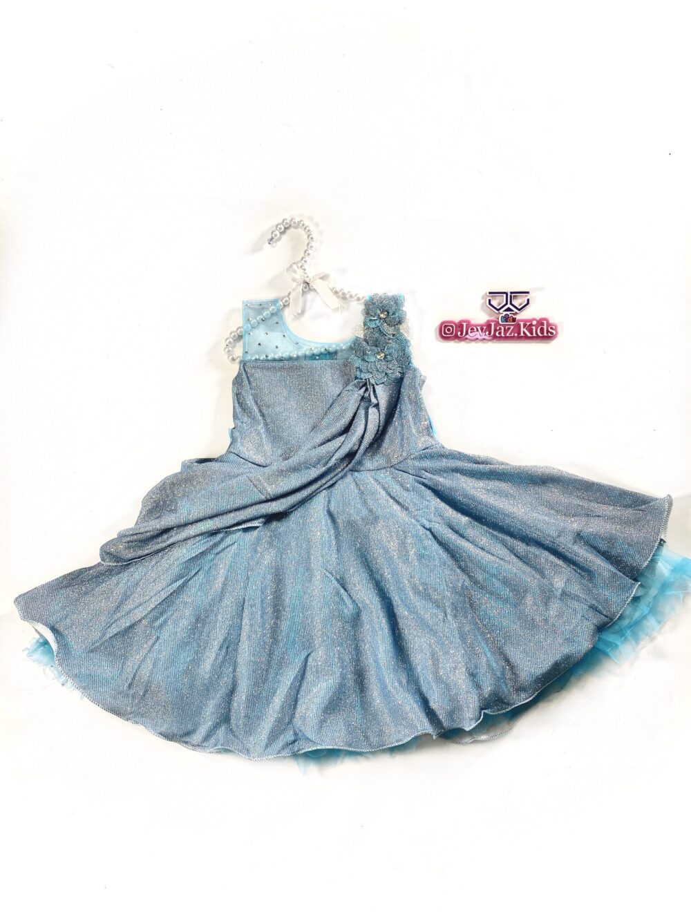 SHINNY-DRESS-WITH-SLANT (Skyblue)