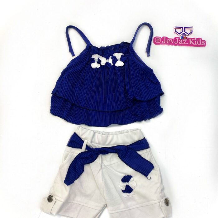 2 PCS WHITE SHORTS & PLETED TOP (Royal Blue)