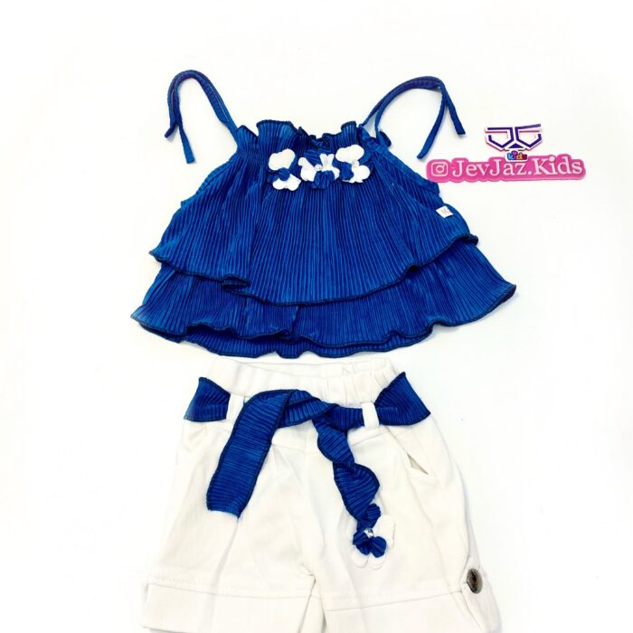 2 PCS WHITE SHORTS & PLETED TOP (Turquoise Blue)
