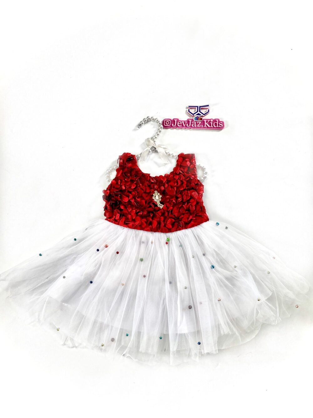 ROSETTE DRESS WITH BEADS (Red)