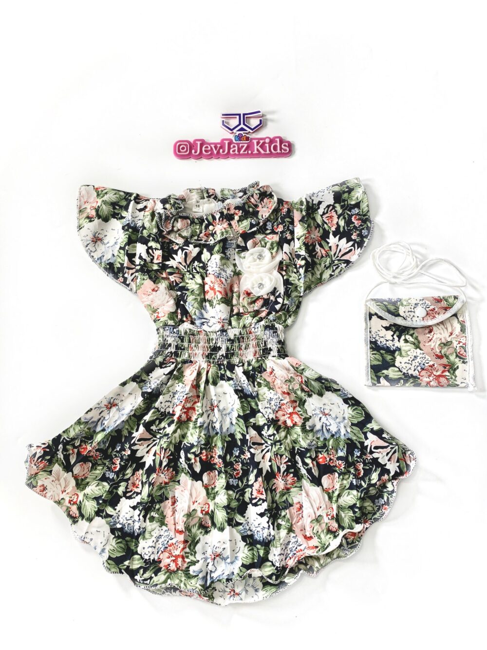 2PCS FLORAL DRESS WITH BAG (Green)