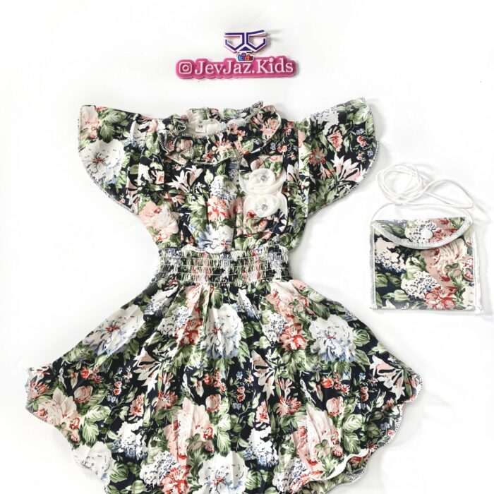 2PCS FLORAL DRESS WITH BAG (Green)