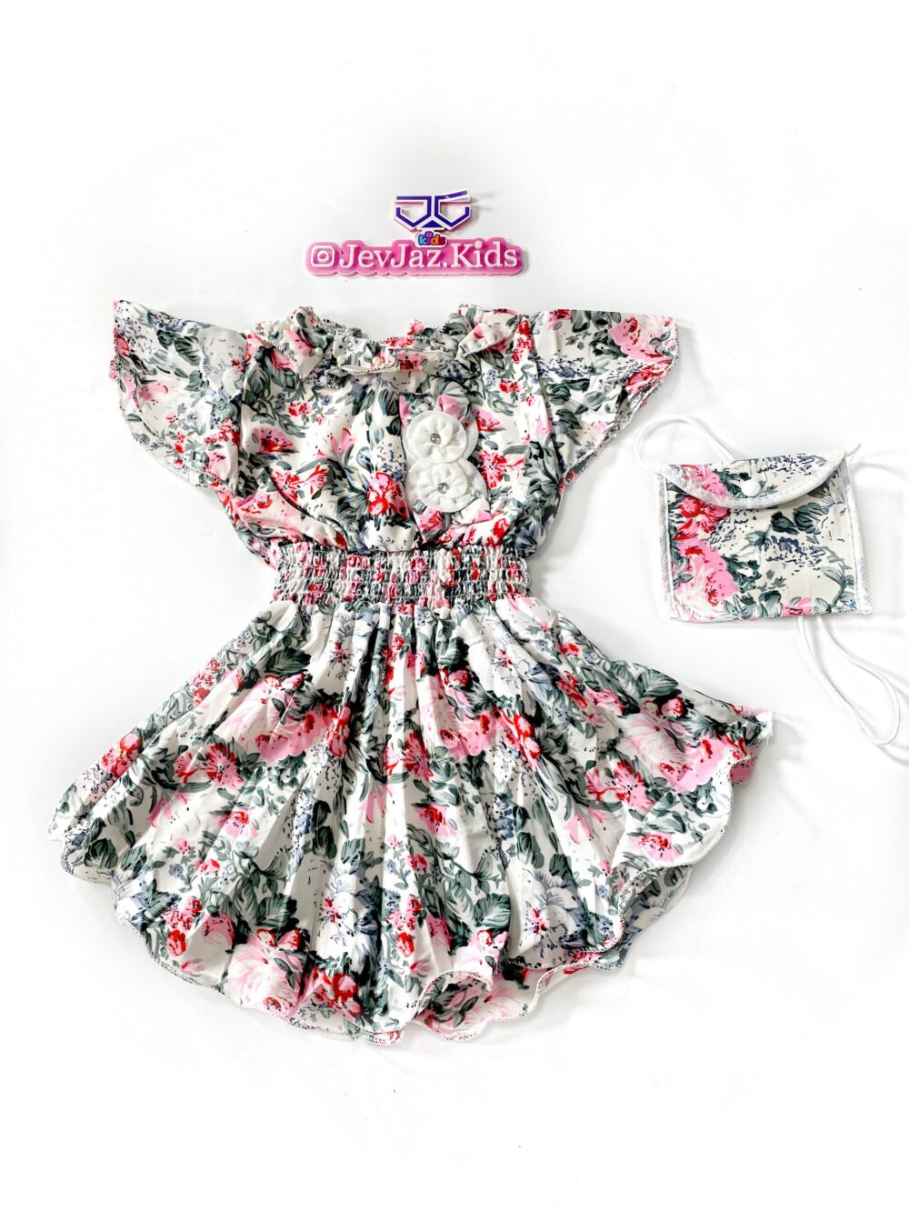 2PCS FLORAL DRESS WITH BAG (Pink)
