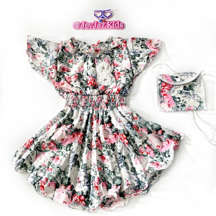 2PCS FLORAL DRESS WITH BAG (Pink)