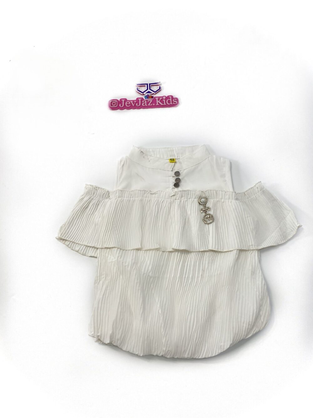 WHITE COID SHOULDER TOP PLEATED FABRIC
