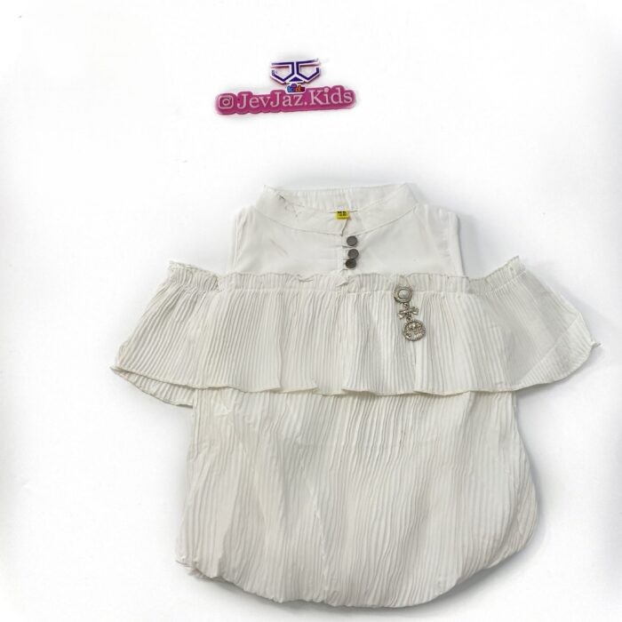 WHITE COID SHOULDER TOP PLEATED FABRIC