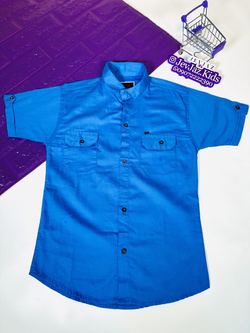 SR PLAIN DRESS SHIRT SHORT SLEEVE DOUBLE POCKET BUTTON DOWN (BLUE)
