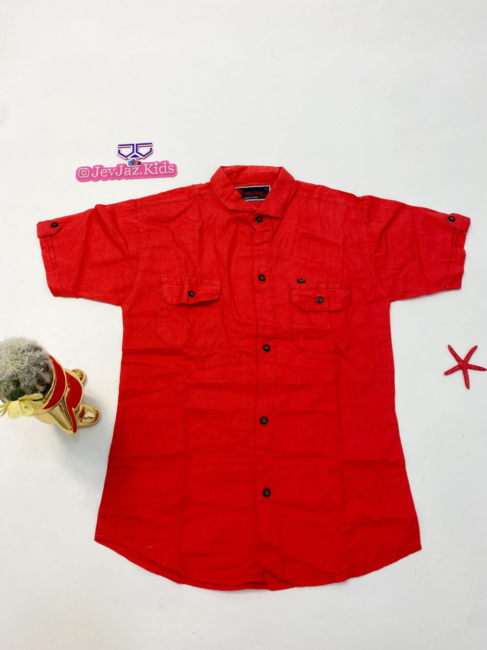 SR PLAIN DRESS SHIRT SHORT SLEEVE DOUBLE POCKET BUTTON DOWN (Red)
