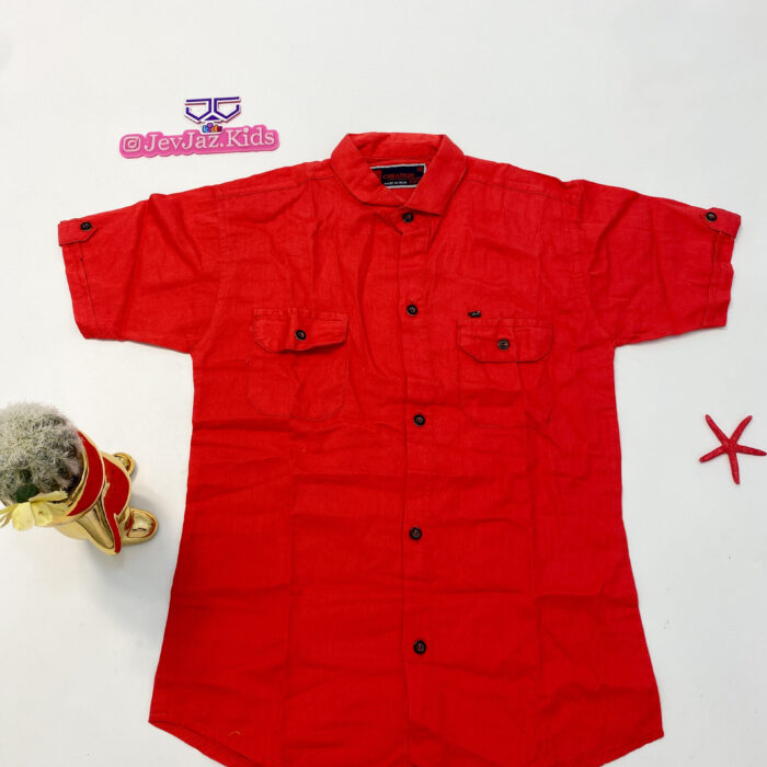 SR PLAIN DRESS SHIRT SHORT SLEEVE DOUBLE POCKET BUTTON DOWN (Red)