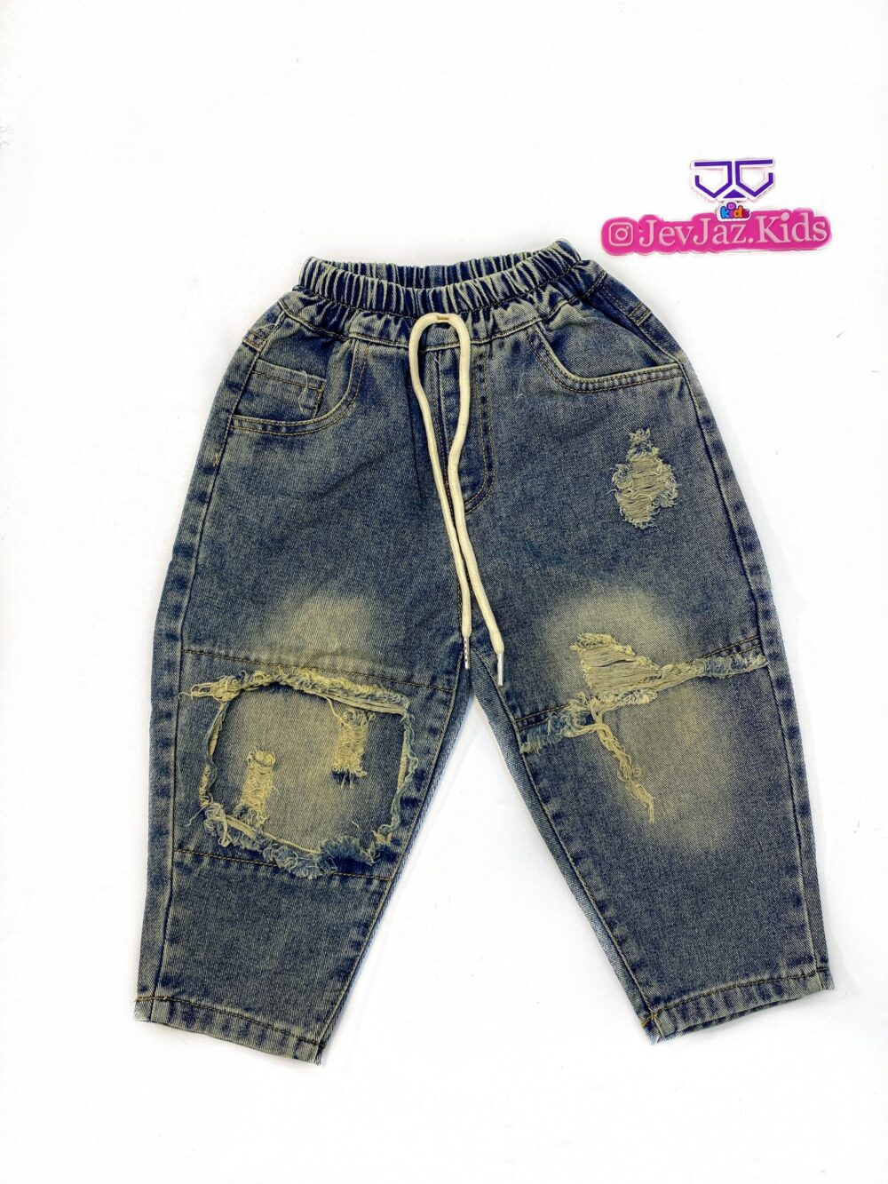 DENIM RIPPED JEANS WITH ROPE