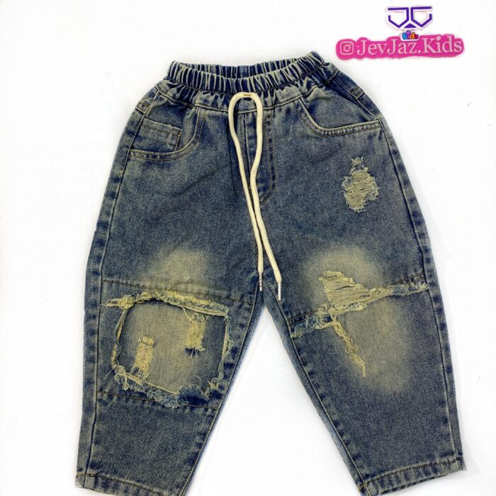 DENIM RIPPED JEANS WITH ROPE
