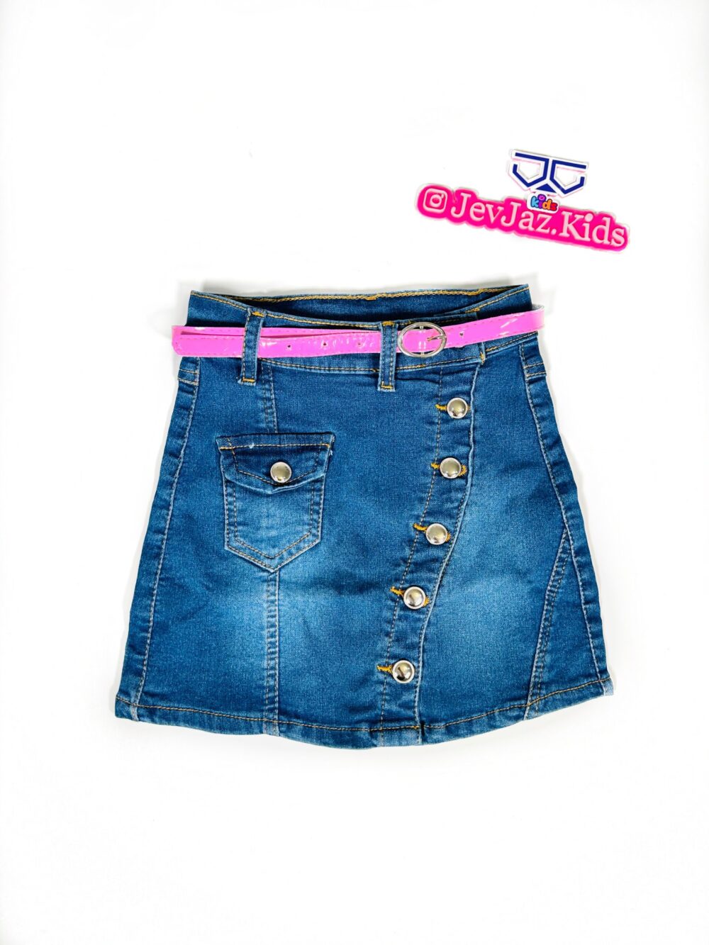 DENIM SKIRT WITH PINK BELT (Dark Denim)