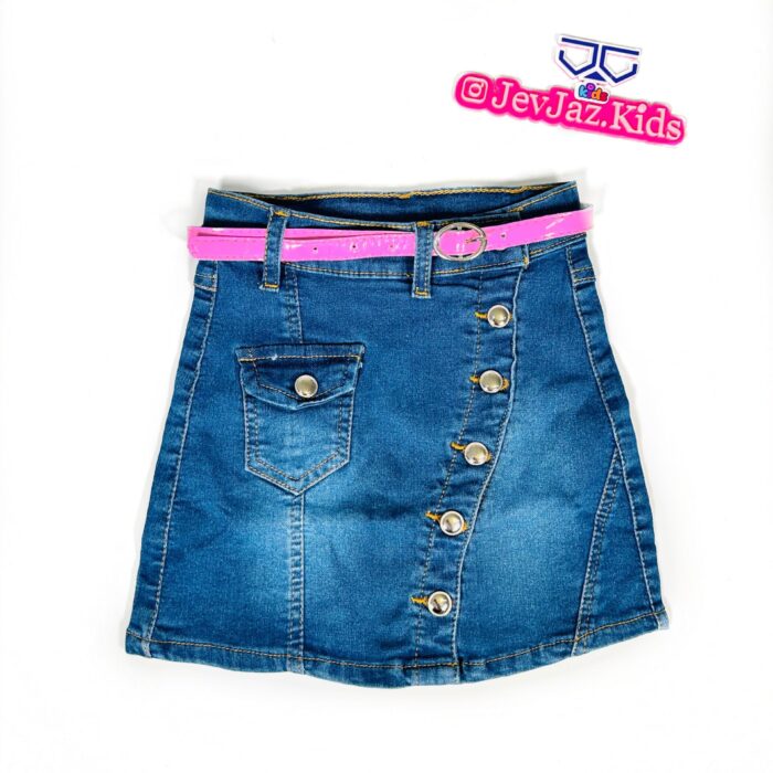 DENIM SKIRT WITH PINK BELT (Dark Denim)