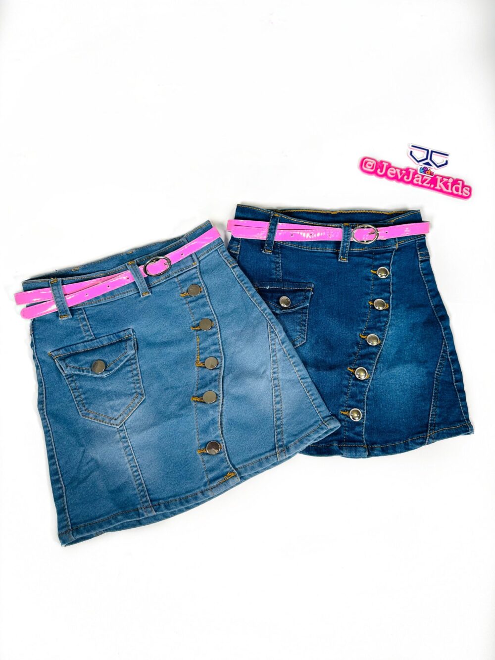 DENIM SKIRT WITH PINK BELT (Dark Denim) - Image 2