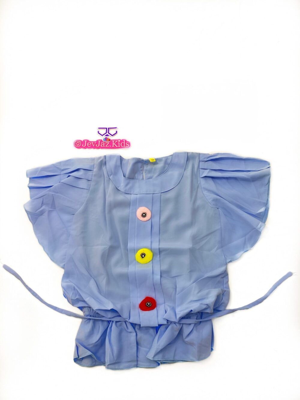 BLUE TOP WITH  COLORED BUTTONS