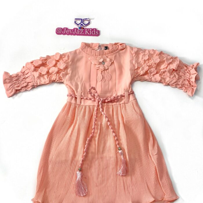 PLEATED DRESS WITH PUFFED SLEEVES AND ROPE