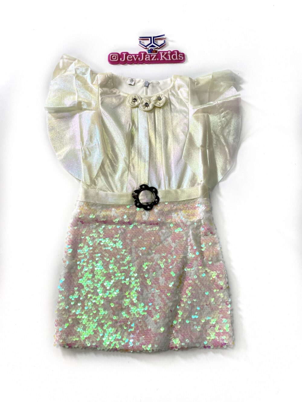 METALLIC AND SEQUIN FITTED DRESS (White)