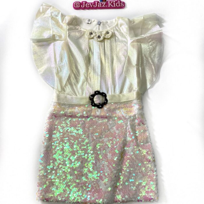 METALLIC AND SEQUIN FITTED DRESS (White)