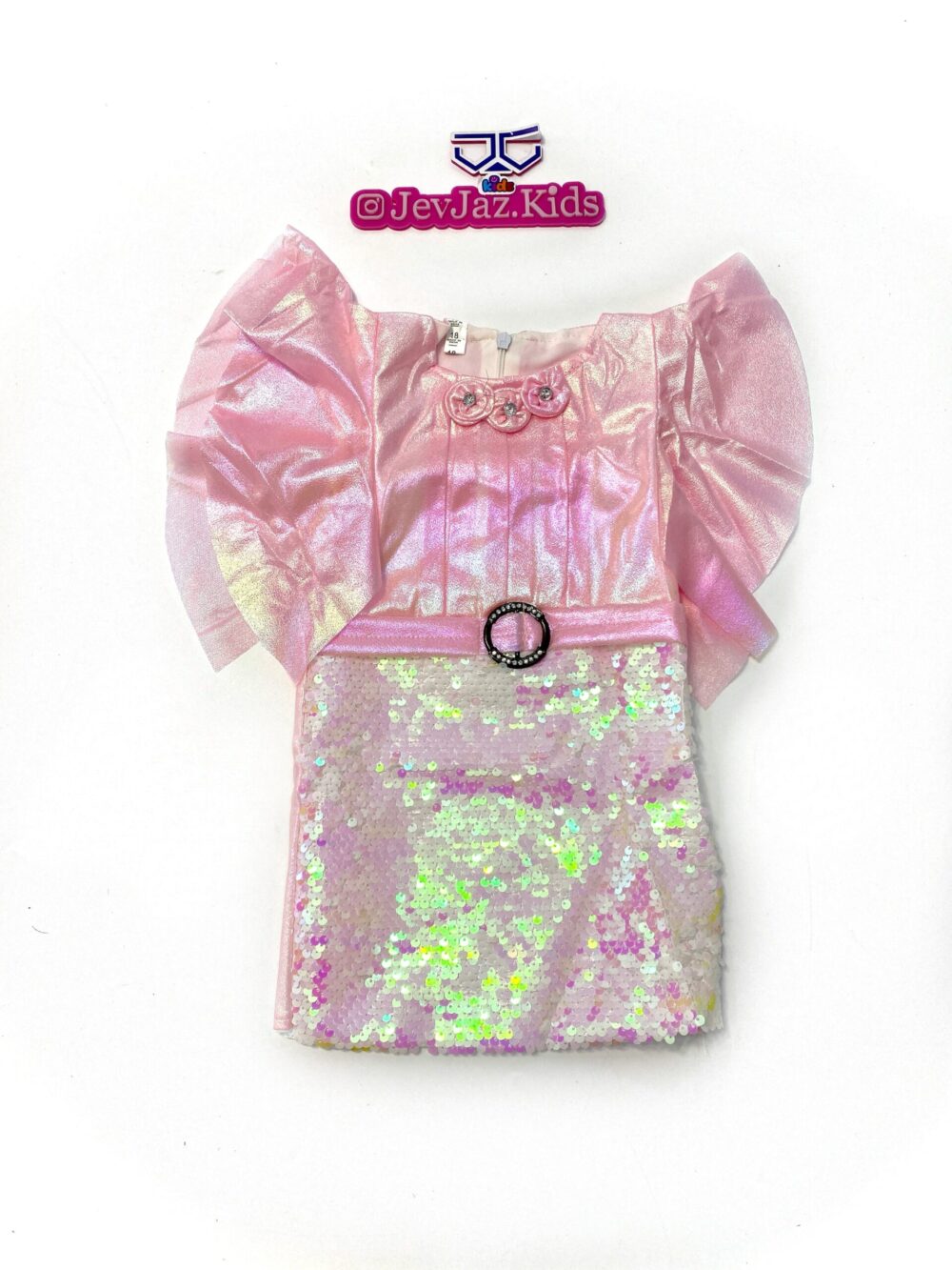 METALLIC AND SEQUIN FITTED DRESS (Pink)