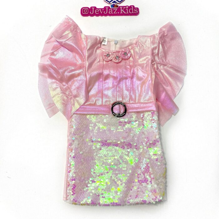 METALLIC AND SEQUIN FITTED DRESS (Pink)