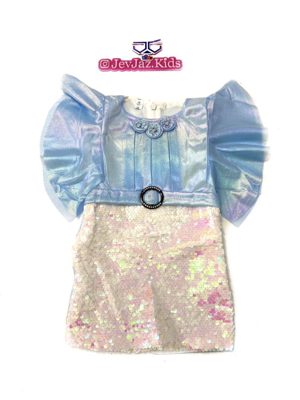 METALLIC AND SEQUIN FITTED DRESS  (Sky-blue)