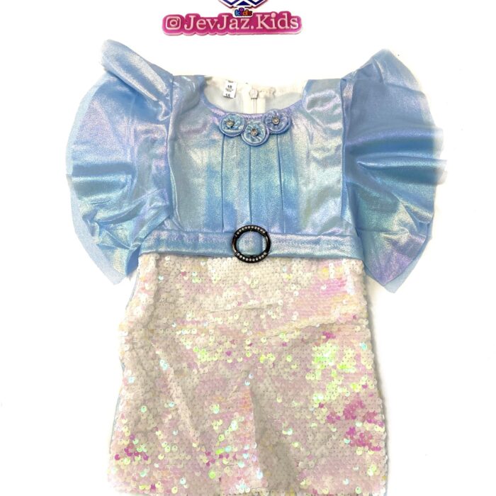 METALLIC AND SEQUIN FITTED DRESS  (Sky-blue)