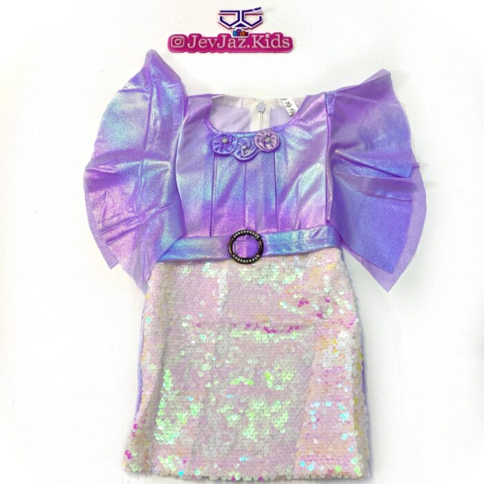 METALLIC AND SEQUIN FITTED DRESS (Purple)