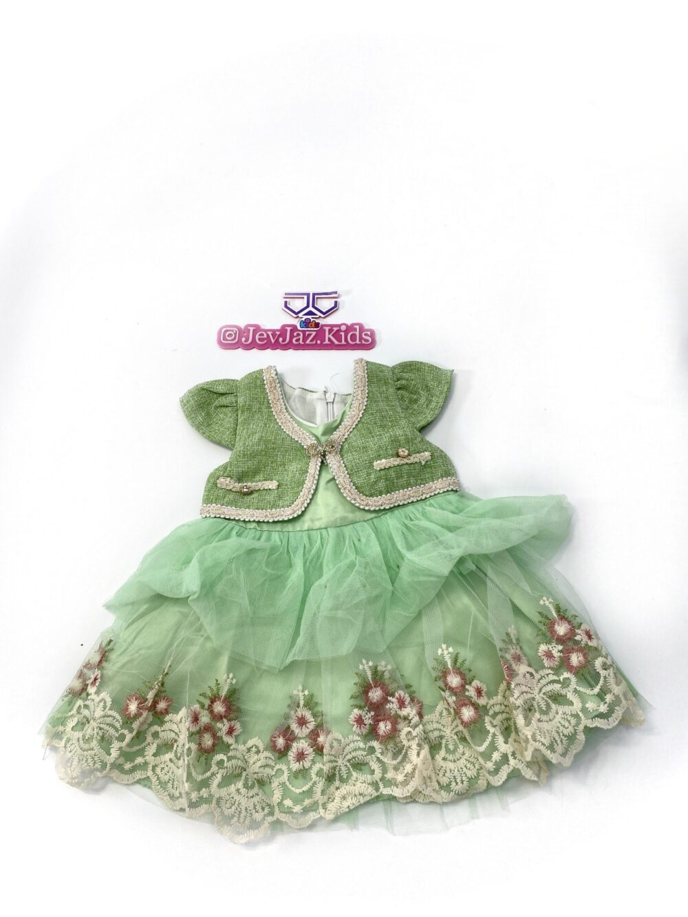 BABY GREEN DRESS WITH FLORAL LACE