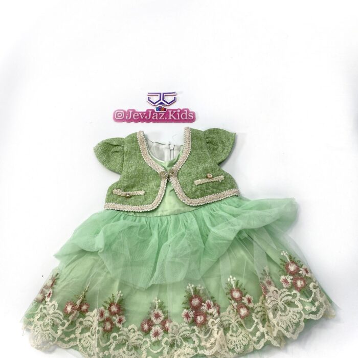 BABY GREEN DRESS WITH FLORAL LACE