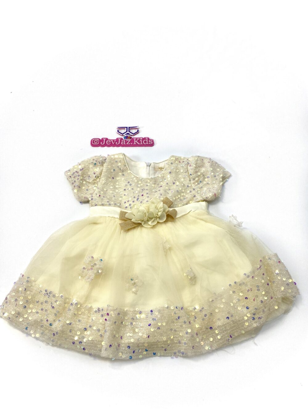 BABY GIRL OFF-WHITE DRESS WITH SEQUINS