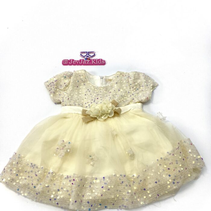 BABY GIRL OFF-WHITE DRESS WITH SEQUINS