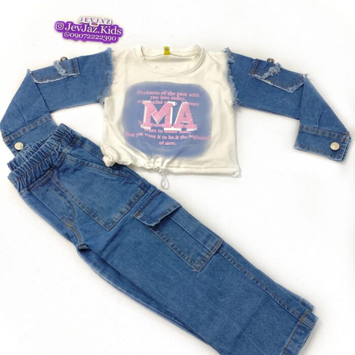 2PCS DEMIN PANT AND WHITE TOP