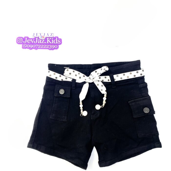 DENIM BLACK SHORT WITH POLKA DOT ROPE