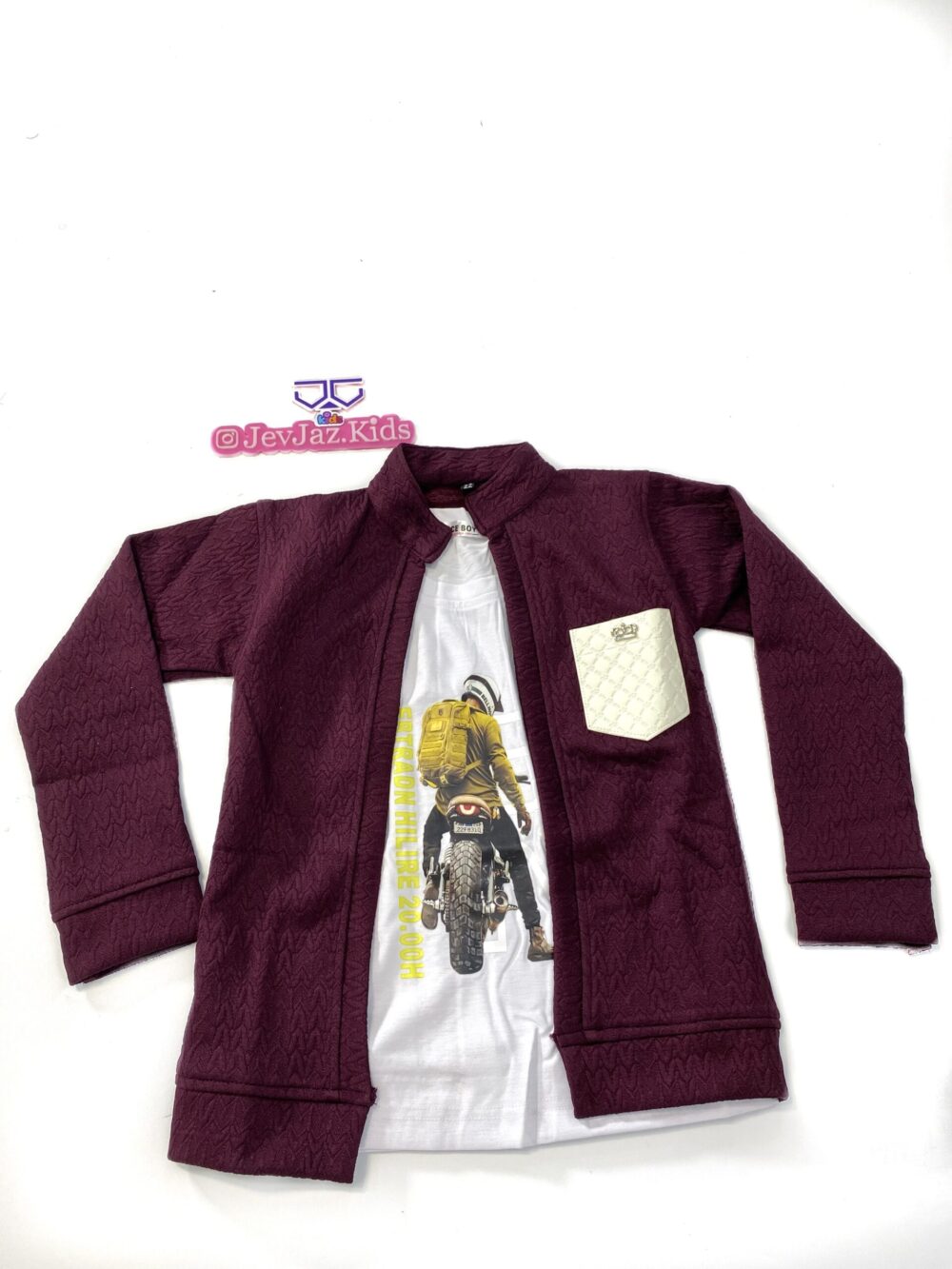 2PCS WINE JACKET AND WHITE T-SHIRT