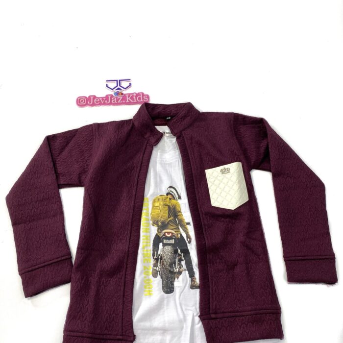 2PCS WINE JACKET AND WHITE T-SHIRT