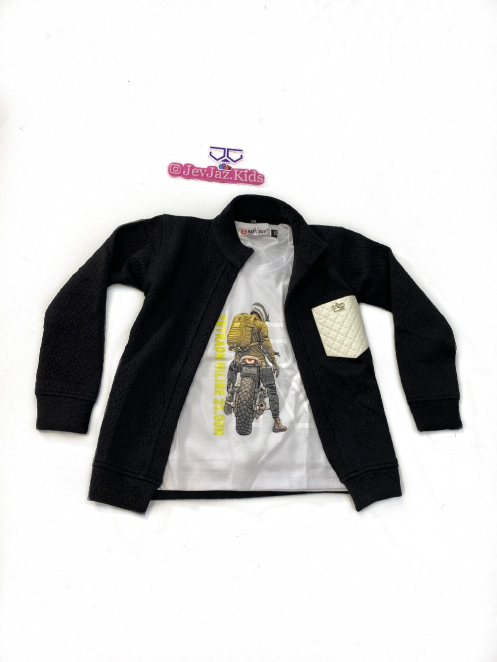 2PCS BLACK JACKET AND WHITE T-SHIRT