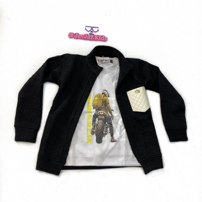 2PCS BLACK JACKET AND WHITE T-SHIRT