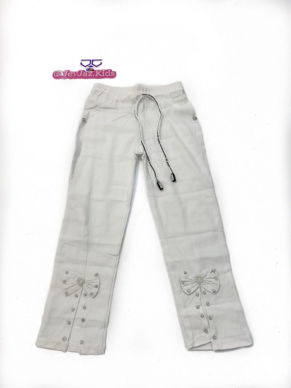 WHITE LEGGINGS WITH ANKLE BOW