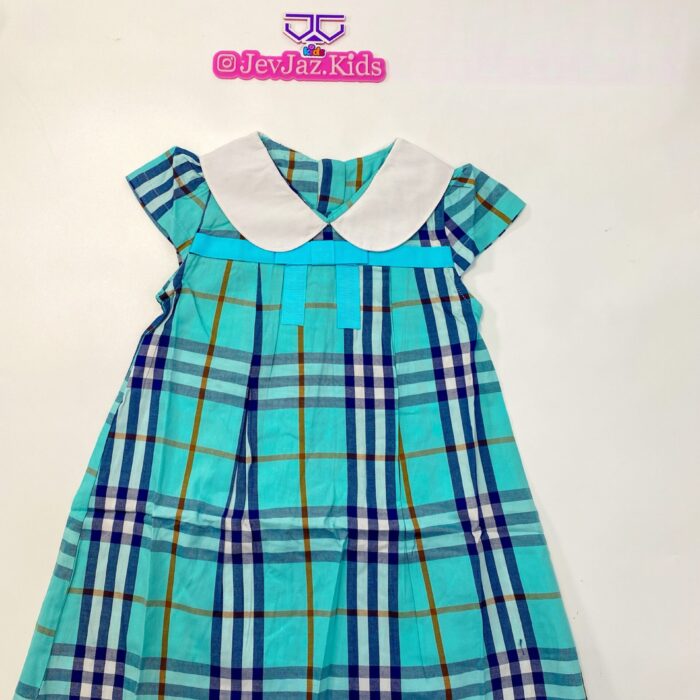 CHECK DRESS WHITE COLLAR (Sky blue)