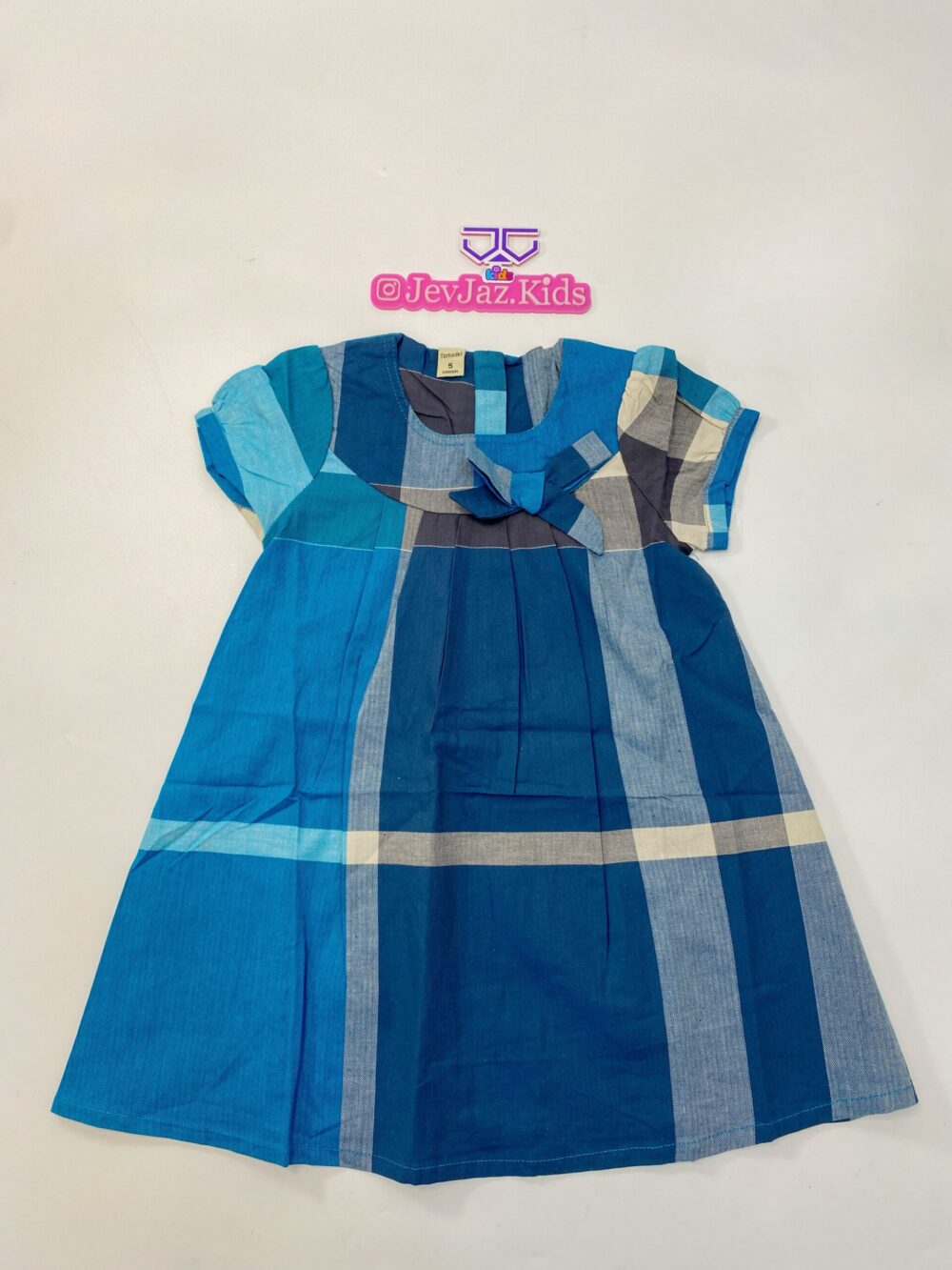 CHECK DRESS WHITE COLLAR (Blue)