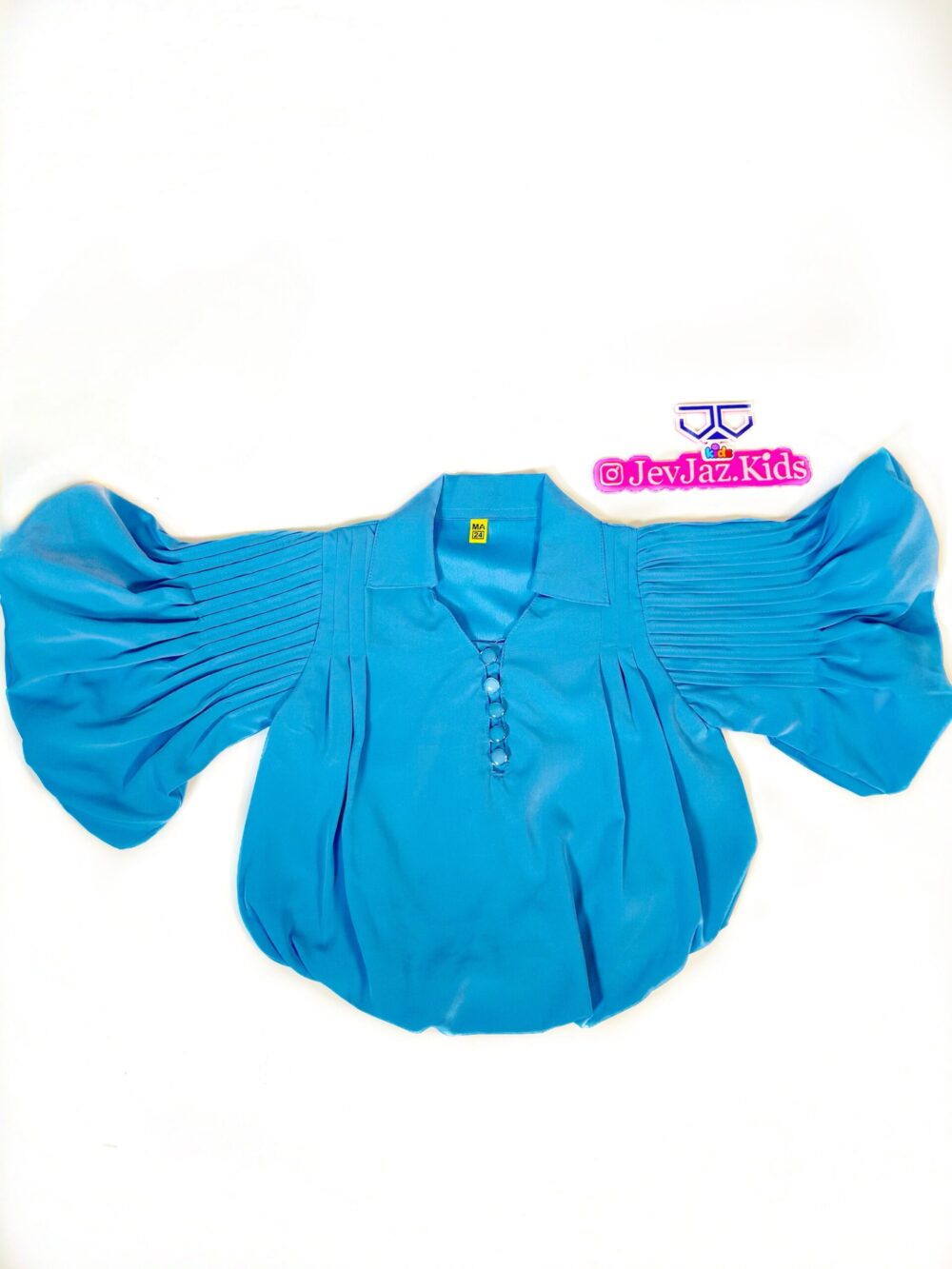 3 QUARTER PUFF SLEEVE WITH COLLAR(Blue)