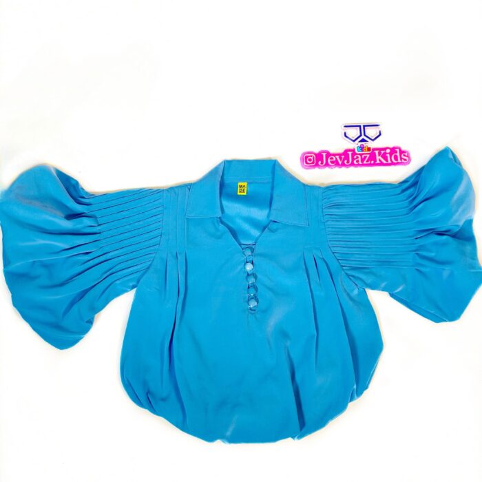 3 QUARTER PUFF SLEEVE WITH COLLAR(Blue)