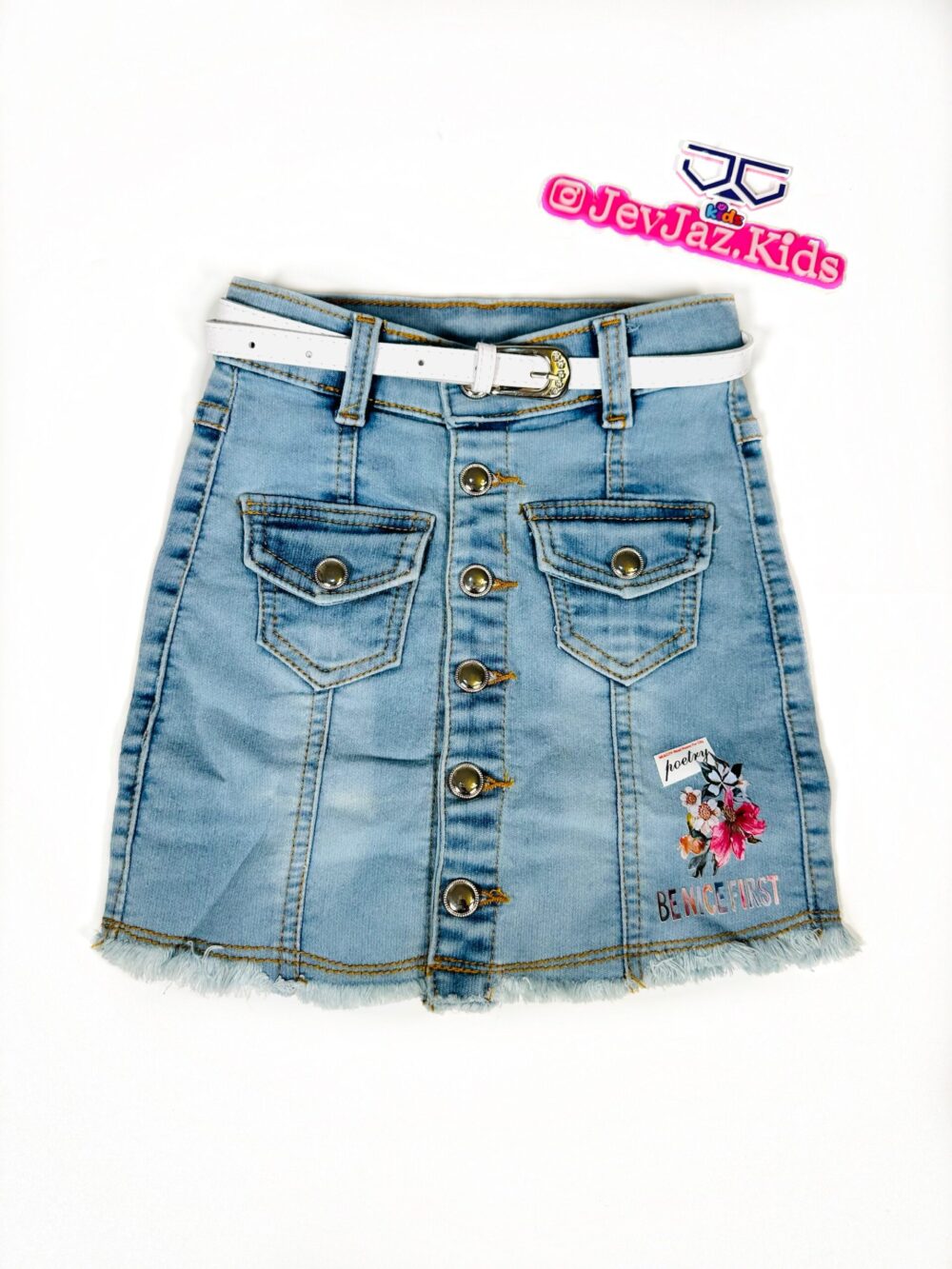 DENIM SKIRT WITH WHITE BELT "LOVE ME" (Light)